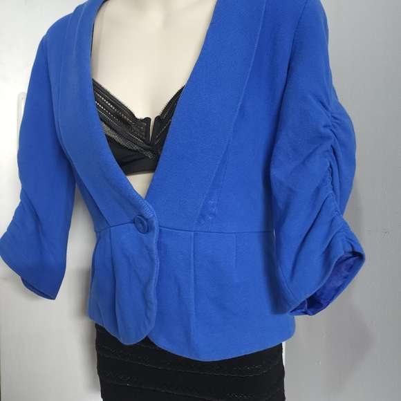 Aus S Zara Blue Cropped Blazer Peplum Jacket - Picture 6 of 16